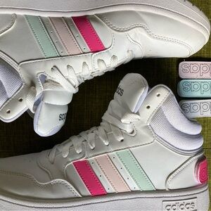 Adidas White Sneakers with Pink and Mint Accents